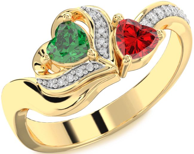 Diamond Gold Silver Two Heart Promise Ring