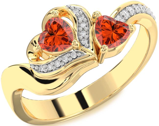 Diamond Fire Opal Gold Two Heart Ring