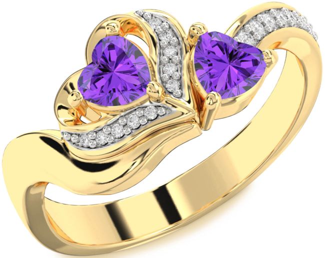 Diamond Moonstone Gold Two Heart Ring