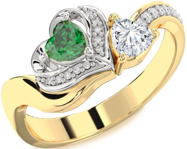 Diamond Gold Silver Two Heart Promise Ring
