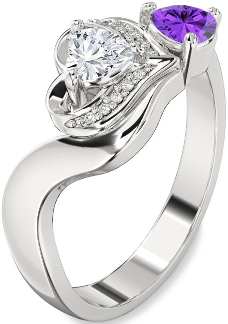 Diamond Silver Two Heart Promise Ring