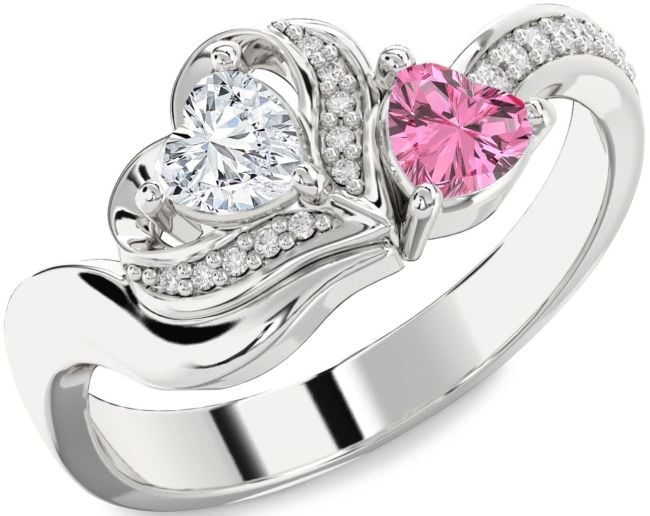 Diamond Silver Two Heart Promise Ring