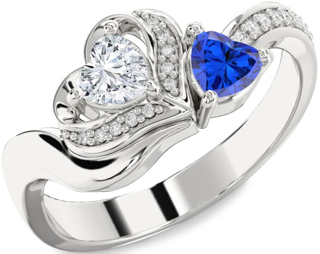 Diamond Silver Two Heart Promise Ring
