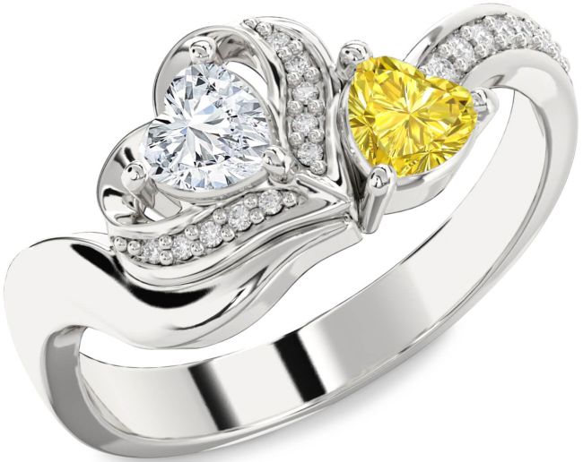 Diamond Silver Two Heart Promise Ring