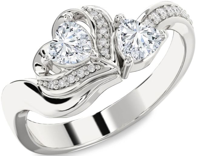 Diamond Platinum Two Heart Ring