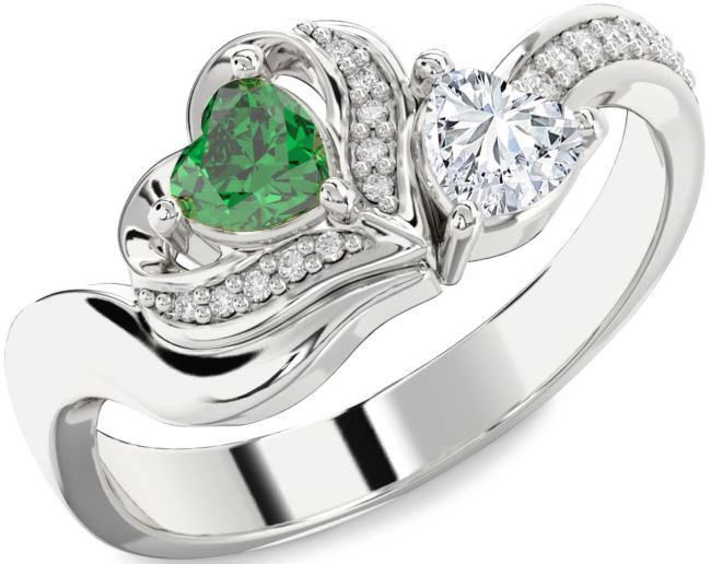 Diamond Silver Two Heart Promise Ring