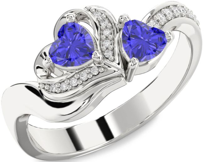 Diamond Tanzanite Silver Two Heart Ring