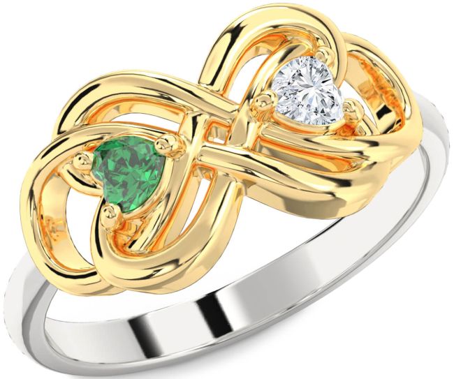 Gold Silver Infinity Knot Two Heart Promise Ring
