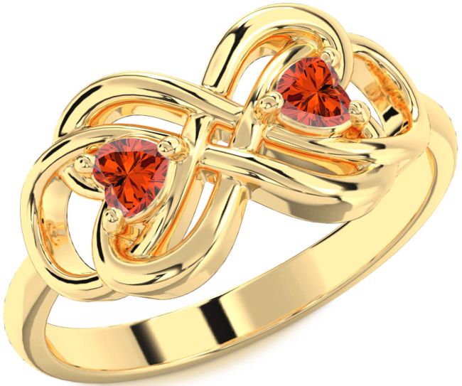 Fire Opal Gold Silver Infinity Knot Two Heart Ring