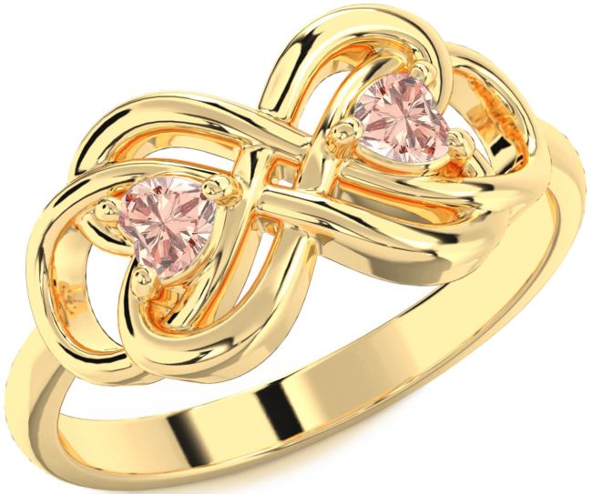 Morganite Gold Infinity Knot Two Heart Ring