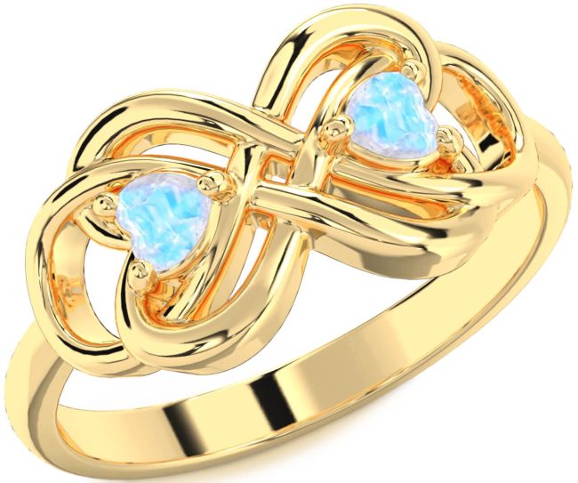 Moonstone Gold Infinity Knot Two Heart Ring