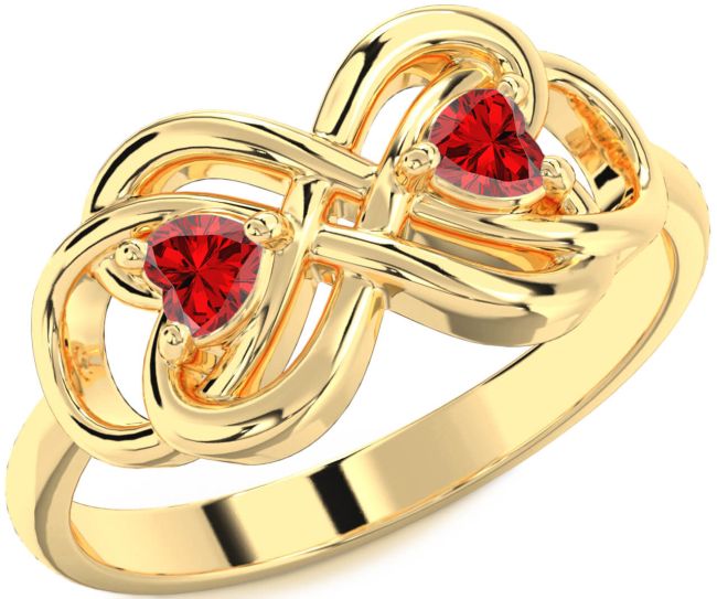 Ruby Gold Infinity Knot Two Heart Birthstone Ring
