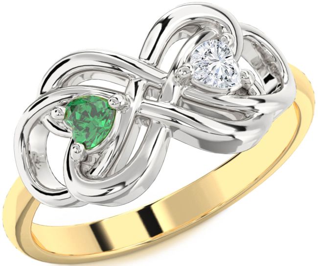 Gold Silver Infinity Knot Two Heart Promise Ring