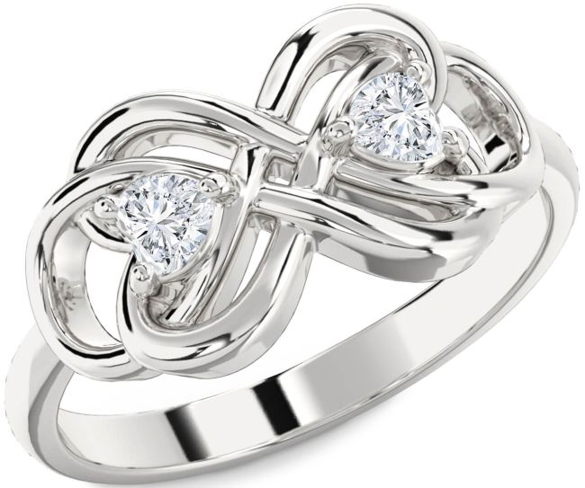 Diamond Platinum Infinity Knot Two Heart Ring