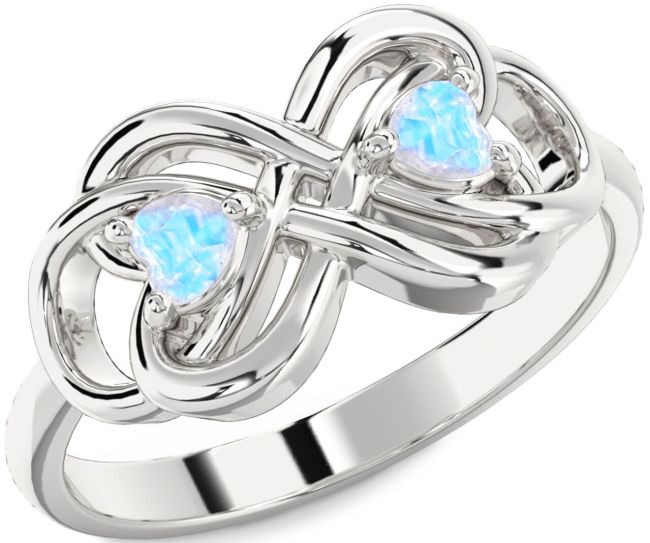 Moonstone Silver Infinity Knot Two Heart Ring