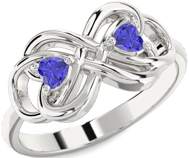 Tanzanite Silver Infinity Knot Two Heart Ring