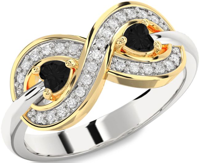 Black Diamond Gold Silver Infinity Two Heart Ring