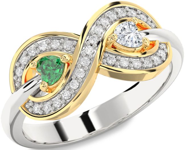 Diamond Gold Silver Infinity Two Heart Promise Ring