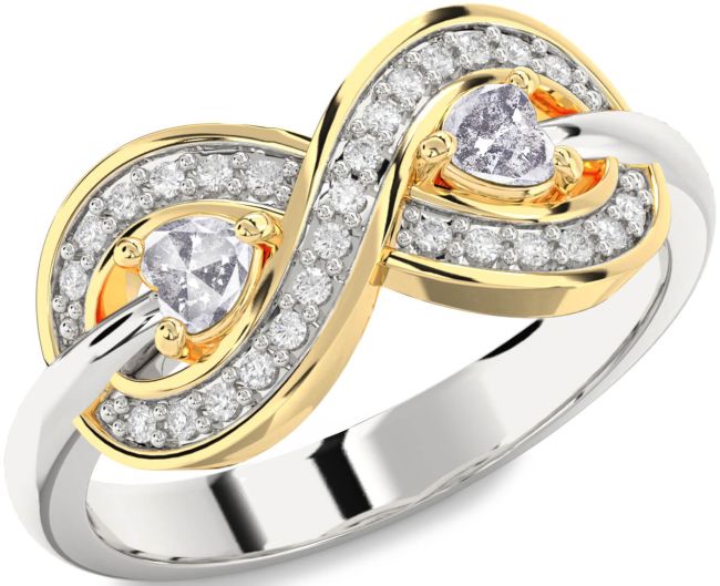 Salt & Pepper Diamond Gold Silver Infinity Two Heart Ring