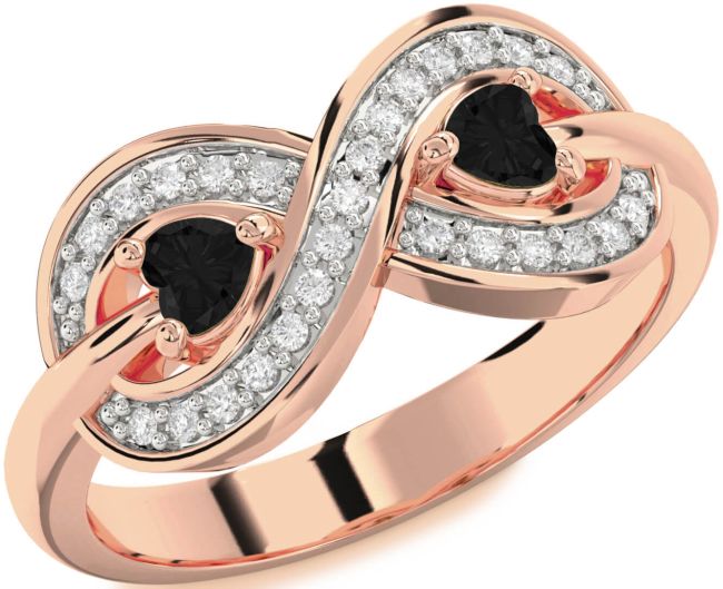 Black Diamond Rose Gold Infinity Two Heart Ring