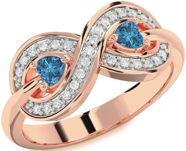 Blue Diamond Rose Gold Infinity Two Heart Ring