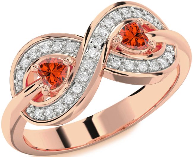 Diamond Fire Opal Rose Gold Infinity Two Heart Ring