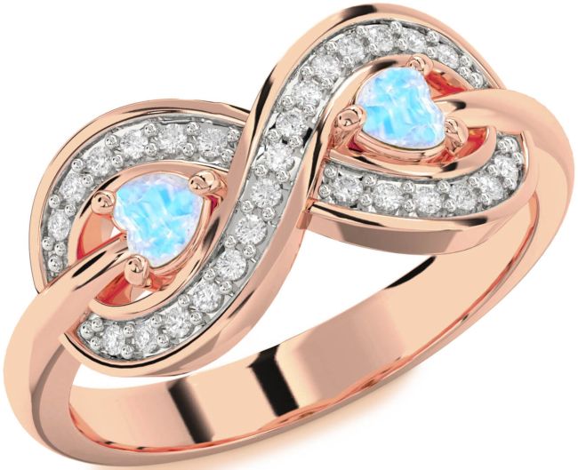 Diamond Moonstone Rose Gold Infinity Two Heart Ring