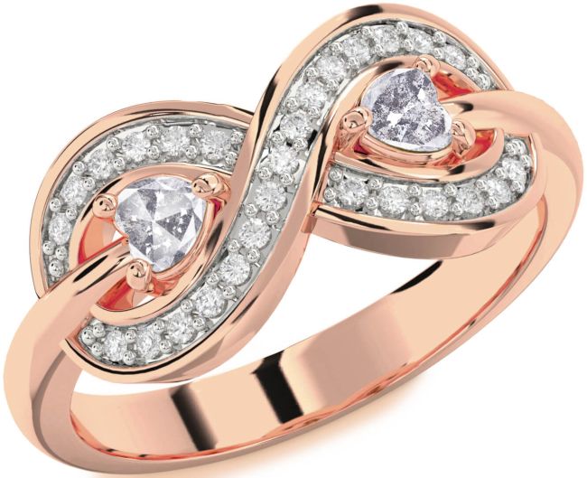 Salt & Pepper Diamond Rose Gold Infinity Two Heart Ring