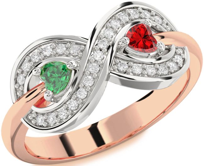 Diamond Platinum & Rose Gold Infinity Two Heart Promise Ring
