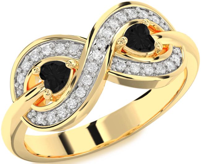 Black Diamond Gold Infinity Two Heart Ring