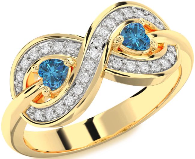 Blue Diamond Gold Infinity Two Heart Ring