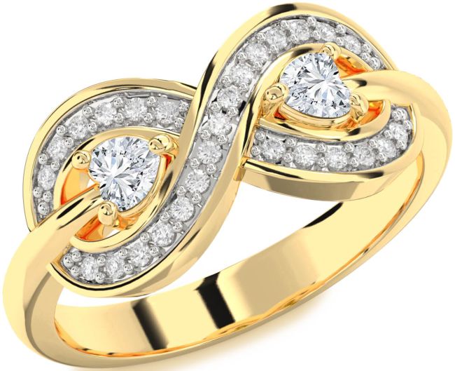 Diamond Gold Silver Infinity Two Heart Ring