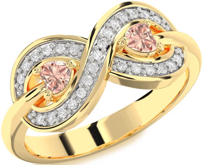 Diamond Morganite Gold Infinity Two Heart Ring