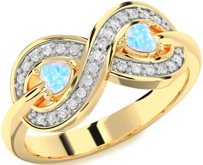 Diamond Moonstone Gold Infinity Two Heart Ring