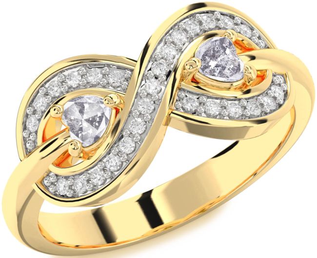 Salt & Pepper Diamond Gold Infinity Two Heart Ring