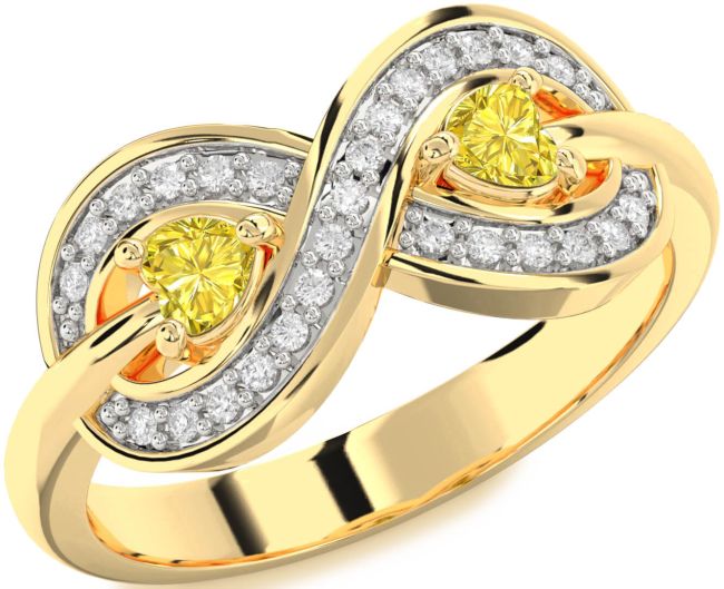 Yellow Diamond Gold Infinity Two Heart Ring