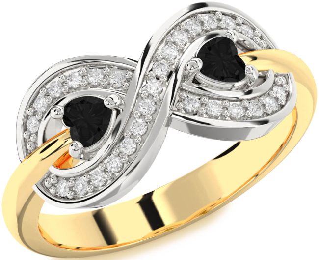 Black Diamond Gold Silver Infinity Two Heart Ring