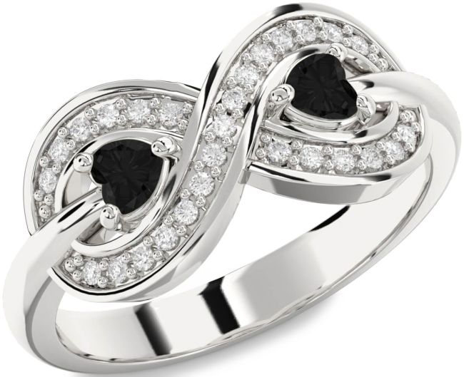 Black Diamond Silver Infinity Two Heart Ring