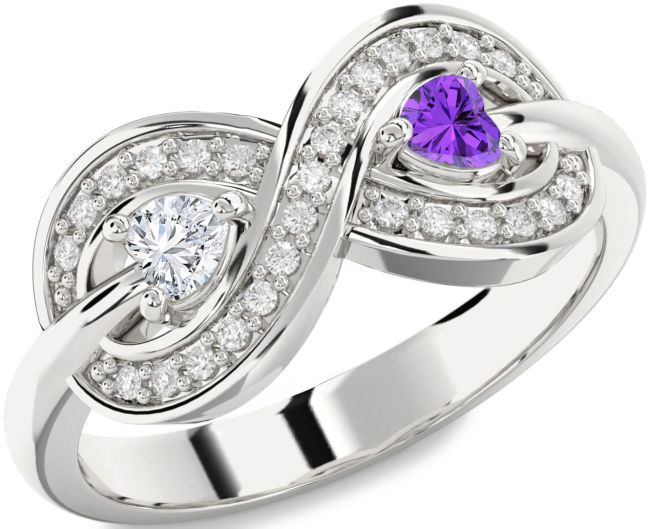 Diamond Silver Infinity Two Heart Promise Ring