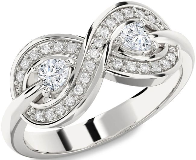 Diamond White Gold Infinity Two Heart Ring