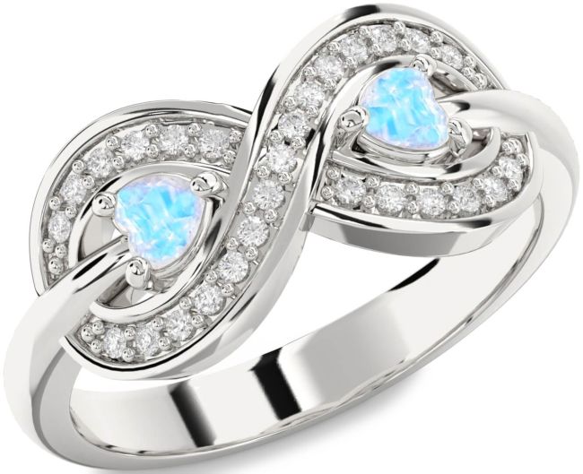 Diamond Moonstone Silver Infinity Two Heart Ring