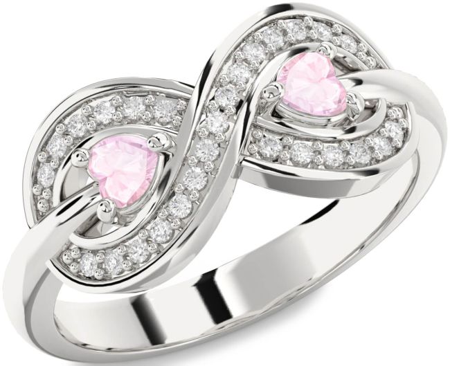 Diamond Rose Quartz Silver Infinity Two Heart Ring