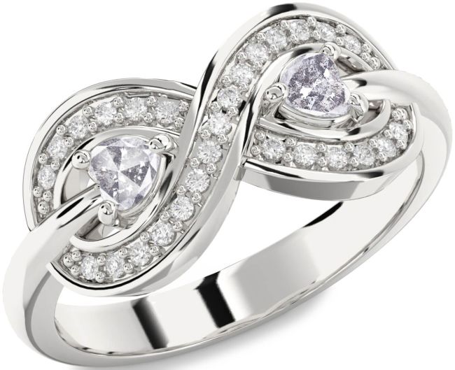 Salt & Pepper Diamond Silver Infinity Two Heart Ring