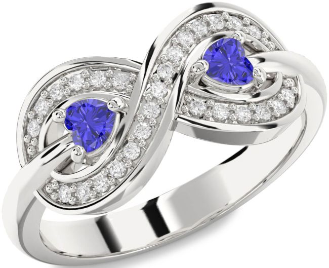 Diamond Tanzanite Silver Infinity Two Heart Ring