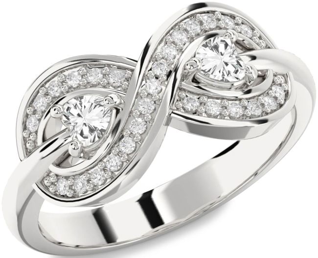 Diamond White Sapphire Silver Infinity Two Heart Ring