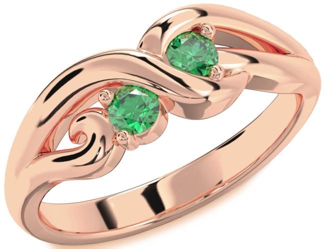 Emerald Rose Gold Knot Round Two Stone Birthstone Ring
