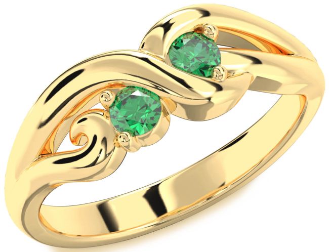 Emerald Gold Knot Round Two Stone Birthstone Ring