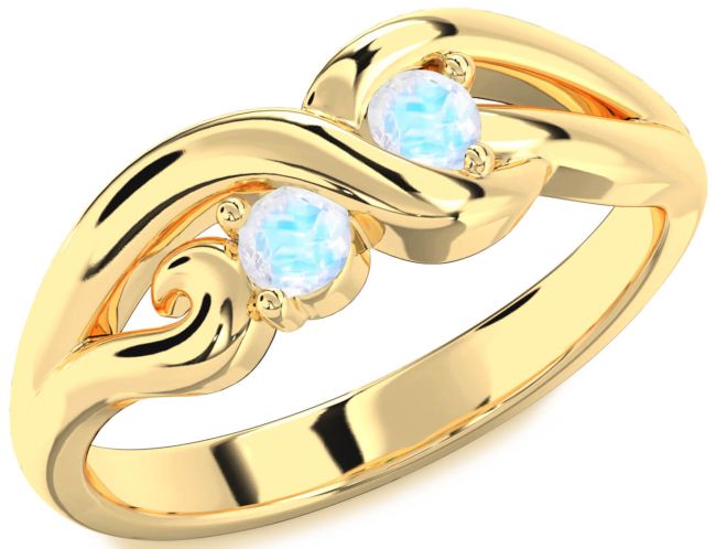 Moonstone Gold Knot Round Two Stone Ring