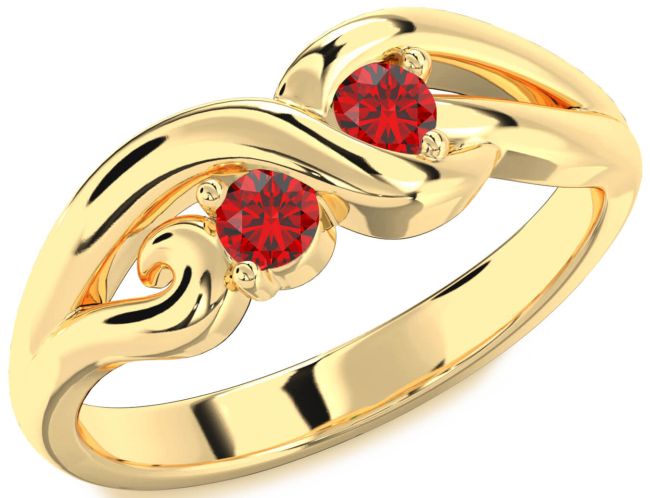Ruby Gold Knot Round Two Stone Birthstone Ring