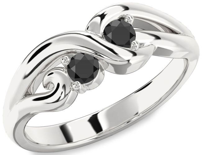 Black Onyx Silver Knot Round Two Stone Ring